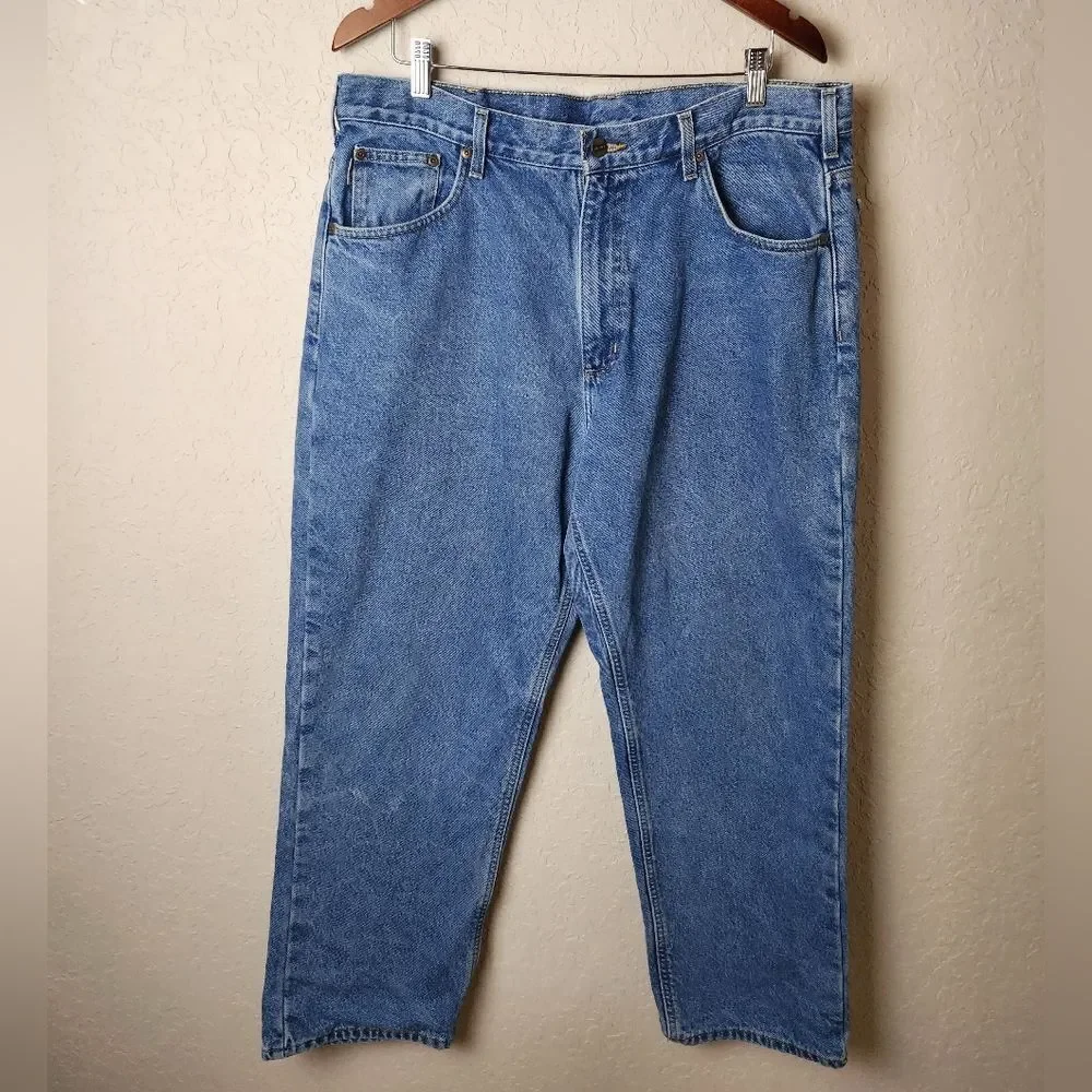 Carhartt Relaxed Fit Straight Leg Flannel Lined Denim Jean Blue Size 38x30